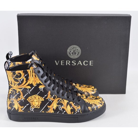 NEW Versace Men\'s Leather BAROQUE Medusa High Top Sneakers Shoes 40 7 main image 9